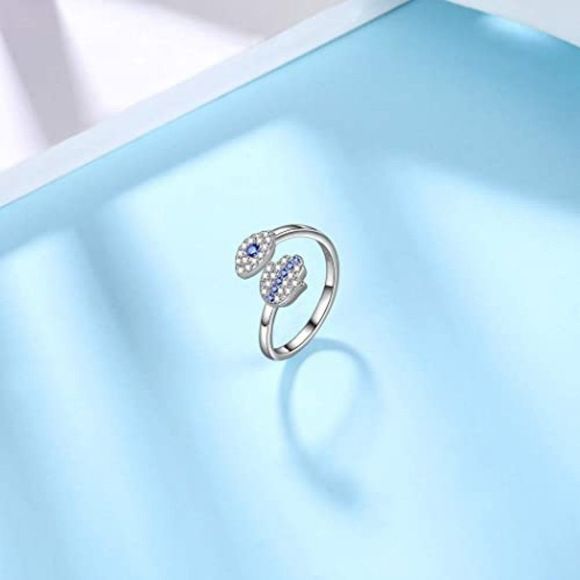 Protection Symbol Evil Eye Jewelry for Mom Grandma Silver Blue Evil Ring - Picture 4 of 4